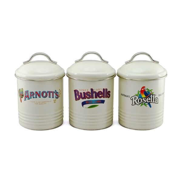 3pc Rojo Imports Arnott's Bushells Rosella Metal Canisters Set Cream
