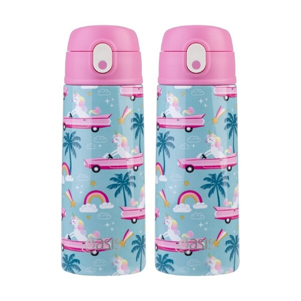 2PK Oasis Kids Drink Bottle Insulated Stainless Steel Pink Cadillac 550ml