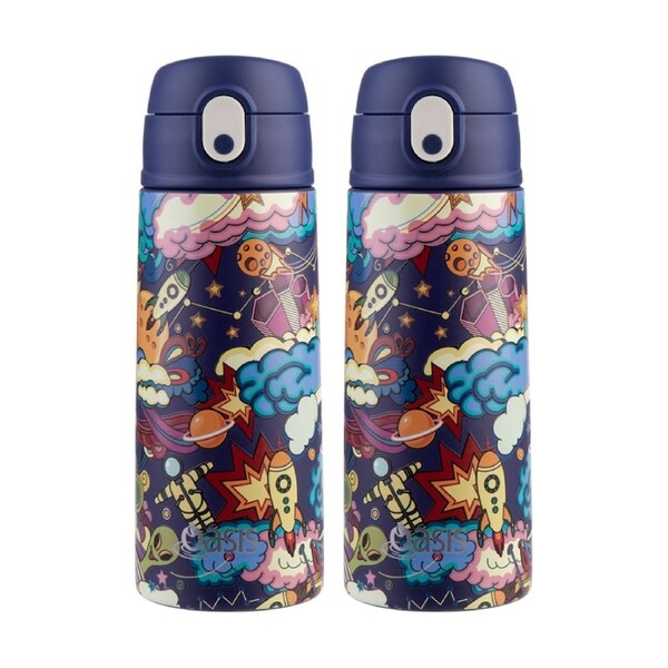 2PK Oasis Kids Drink Bottle Insulated Stainless Steel Alien Adventures 550ml