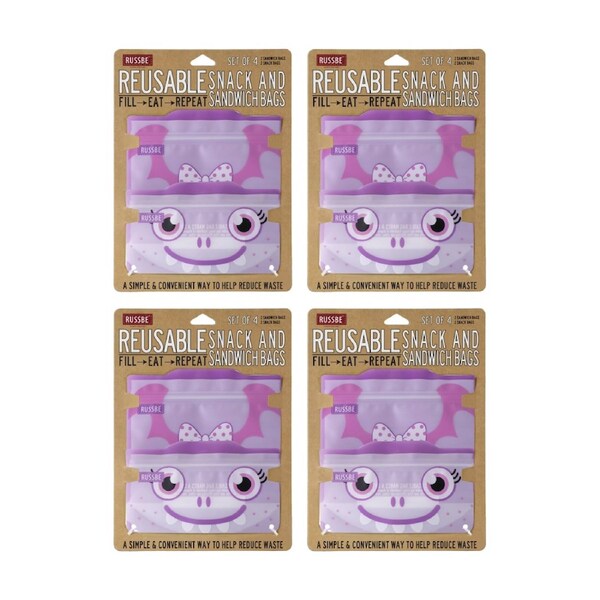 4x 4pc Russbe Reusable Locking Seal Snack Sandwich Bags Set Purple Monster