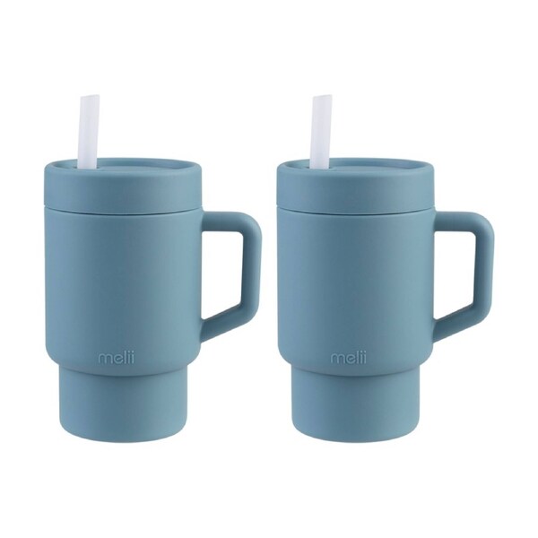 2PK Melii Silicone Toddler Easy-Grip Handle Tumbler With Straw Blue 265ml