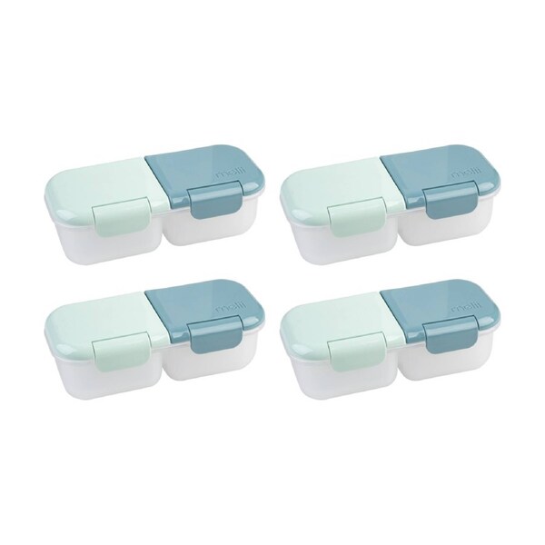 4PK Melii 2 Compartment Leakproof Hinged-Lid Snack Container Blue Mint 480ml