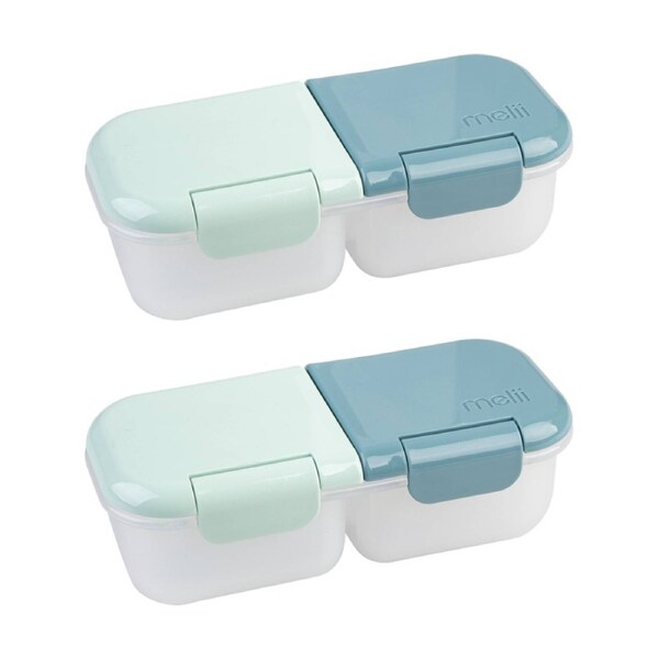 2PK Melii 2 Compartment Leakproof Hinged-Lid Snack Container Blue Mint 480ml