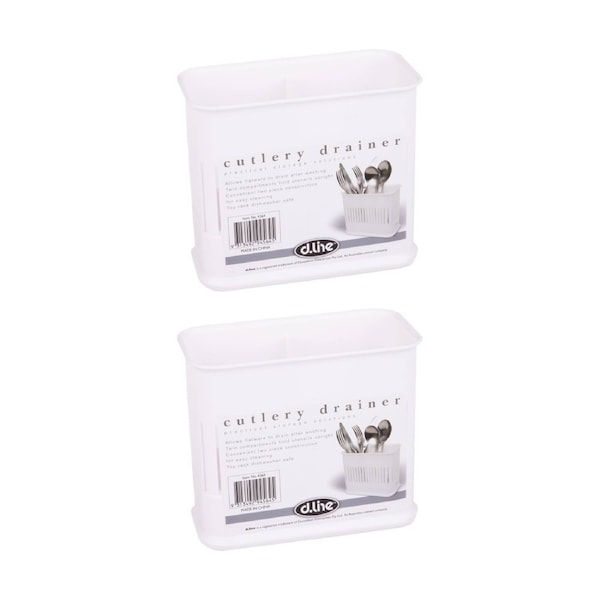 2PK D.Line Plastic Cutlery Drainer Twin Compartments Upright White