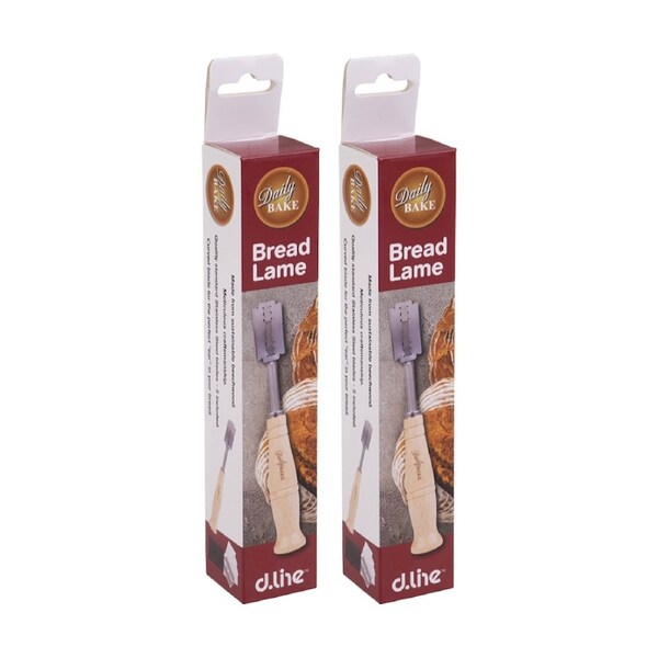 2PK Daily Bake Bread Lame Curved Stainless Steel Blades W/ Beechwood Handle