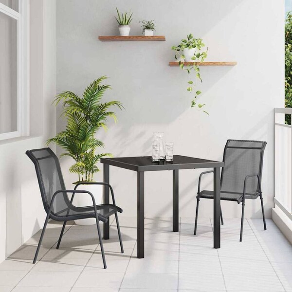 Garden Dining Set 3 pcs Black Powder-Coated Steel vidaXL