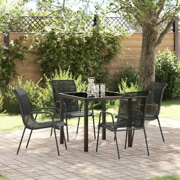 Garden Dining Set 5 pcs Black Powder-Coated Steel vidaXL
