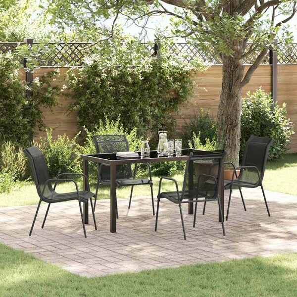 Garden Dining Set 5 pcs Black Powder-Coated Steel vidaXL