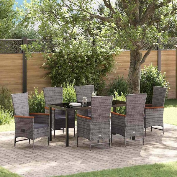 Garden Dining Set with Cushion 7 pcs Grey Powder-Coated Steel vidaXL