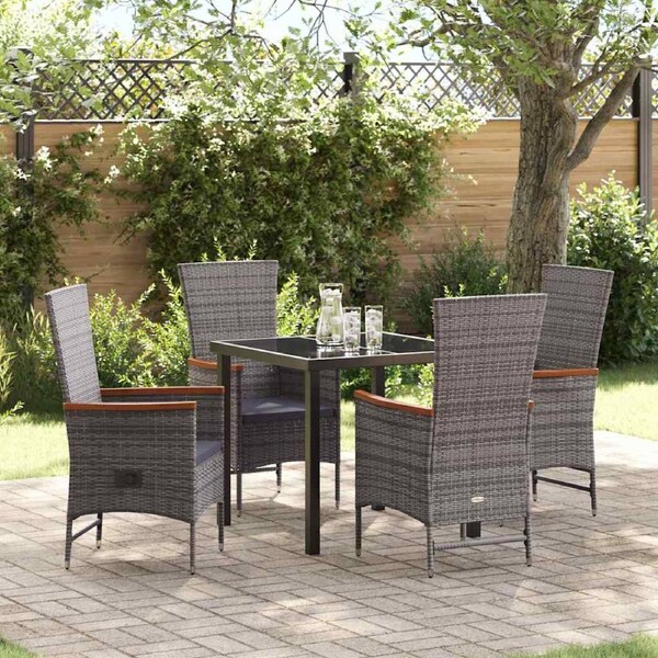 Garden Dining Set with Cushion 5 pcs Grey Powder-Coated Steel vidaXL