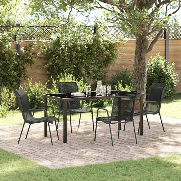 Garden Dining Set 5 pcs Black Powder-Coated Steel vidaXL