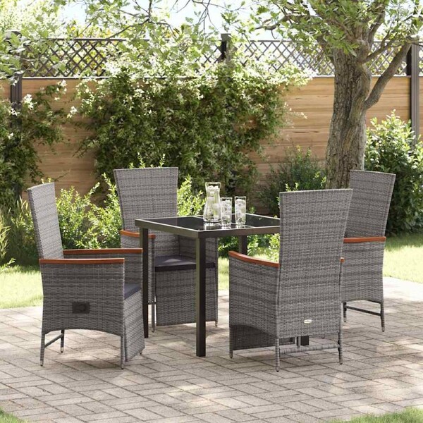 Garden Dining Set with Cushion 5 pcs Grey Poly Rattan vidaXL