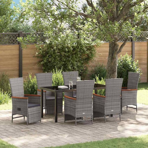 Garden Dining Set with Cushion 7 pcs Grey Poly Rattan vidaXL