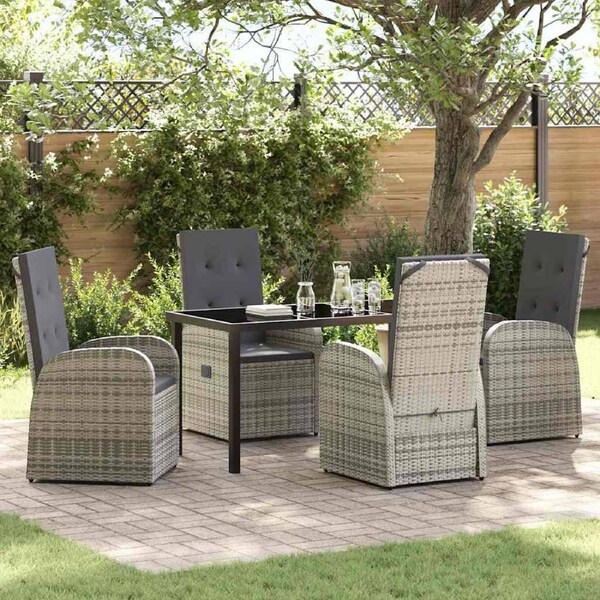 Garden Dining Set with Cushion 5 pcs Grey Poly Rattan vidaXL