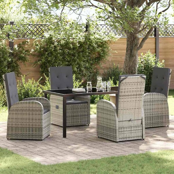 Garden Dining Set with Cushion 5 pcs Grey Poly Rattan vidaXL