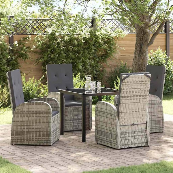 Garden Dining Set with Cushion 5 pcs Grey Poly Rattan vidaXL
