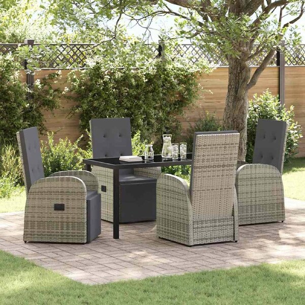 Garden Dining Set with Cushion 5 pcs Grey Poly Rattan vidaXL