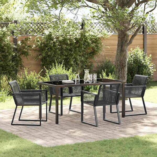 Garden Dining Set 5 pcs Black Powder-Coated Steel vidaXL