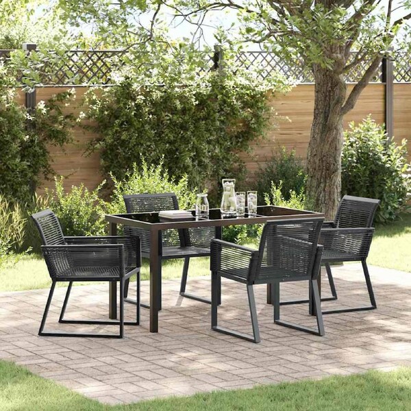 Garden Dining Set 5 pcs Black Powder-Coated Steel vidaXL