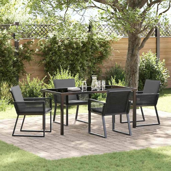 Garden Dining Set 5 pcs Black Powder-Coated Steel vidaXL