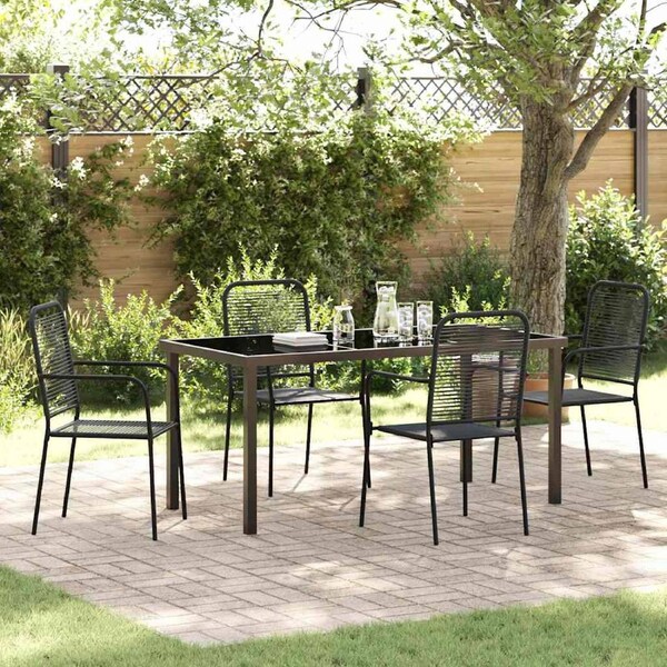 Garden Dining Set 5 pcs Black Powder-Coated Steel vidaXL