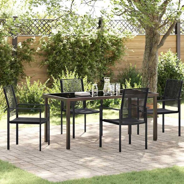 Garden Dining Set 5 pcs Black Powder-Coated Steel vidaXL