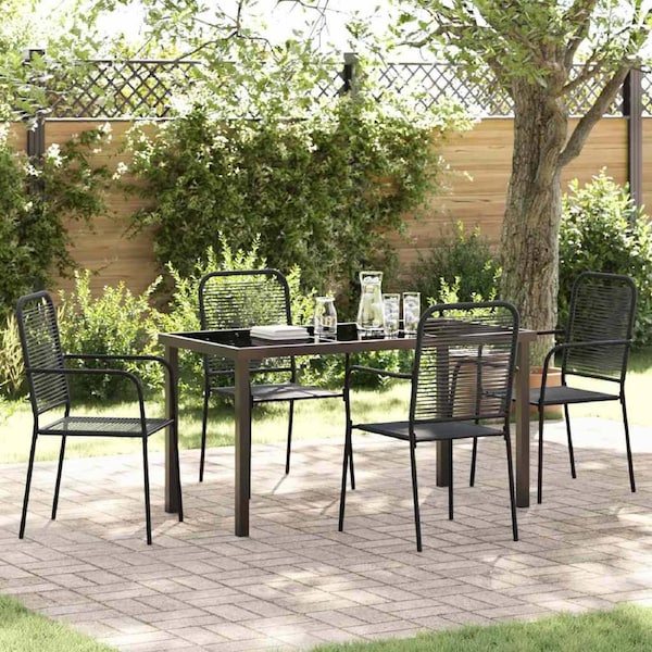 Garden Dining Set 5 pcs Black Powder-Coated Steel vidaXL