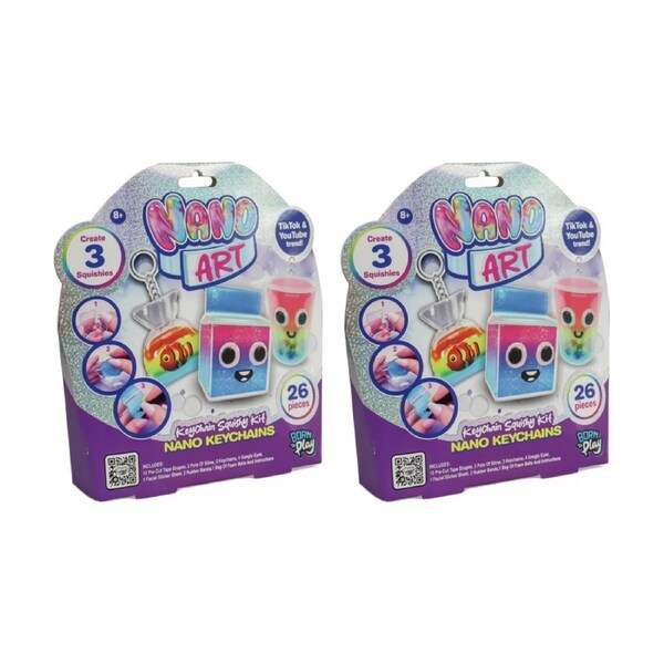 2PK Born To Play Nano Art Keychain Kit Assorted Craft Set 6y+