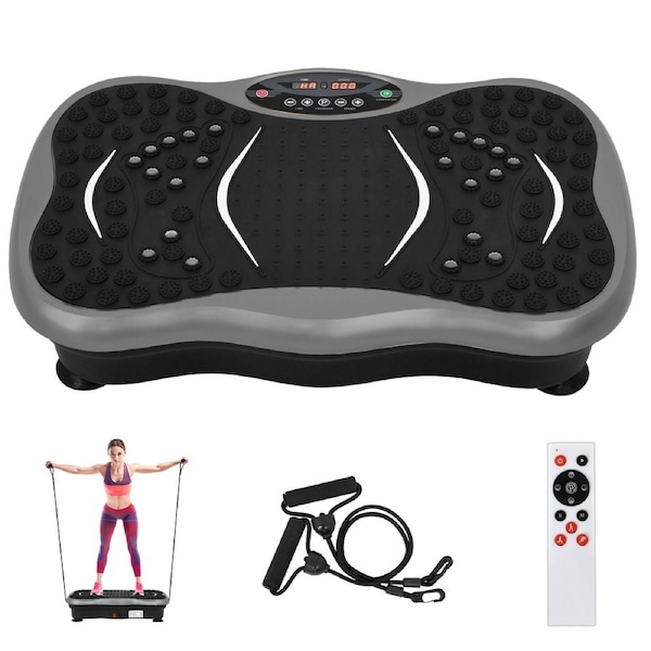 Advwin Vibration Plate Exercise Machine, 120 Speed Vibration Platform Workout for Lymphatic Drainage, Full Body Vibration machine w/Resistance Bands, 10 Preset Workouts, Grey