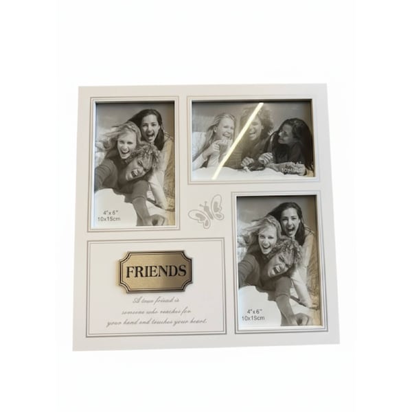 "Friends" Triple Photo Frame - 4"x6" Collage with Inspirational Quote