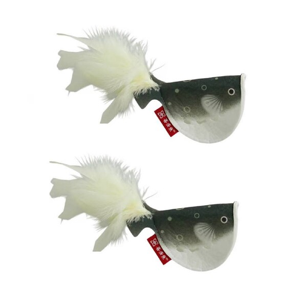 2pcs Catnip Pufferfish Cat Toy with Feather Tail Bell Interactive Felt Toy