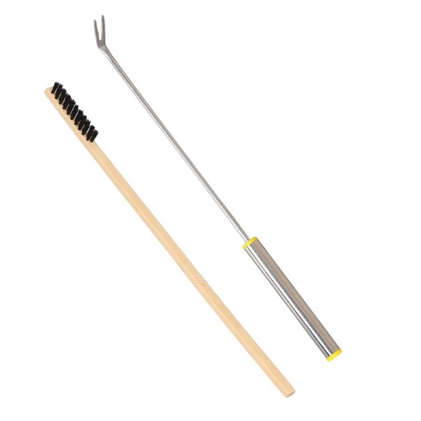 2pcs Bird Cage Cleaning Tool Set Bamboo Brush Stainless Steel Scraper Fork