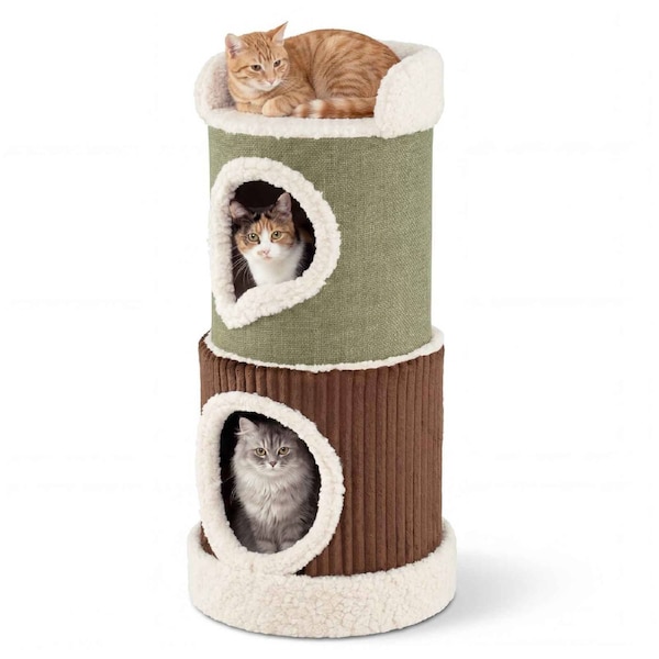 Costway Barrel Shape Cat House Indoor Modern Tower Top Perch Spacious Condos Comfy Interior Mats Pet Furniture