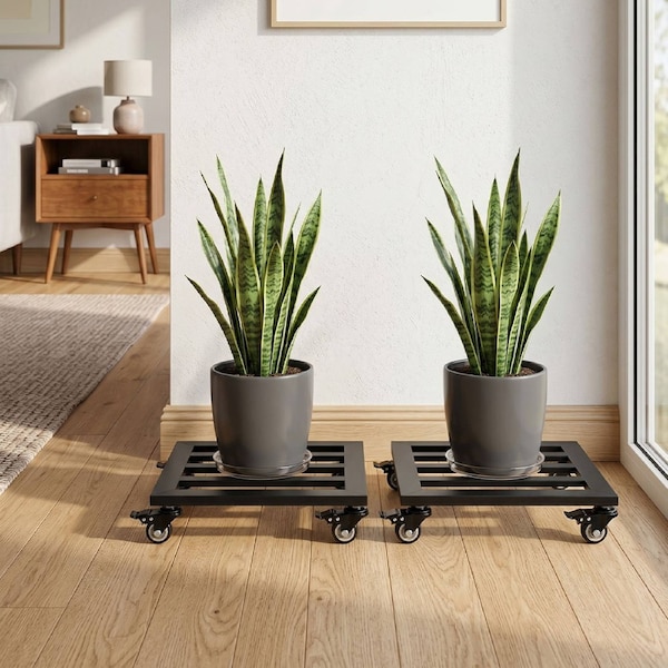 Toque Plant Pot Trolley Tray Stand Caddy with 360° Lockable Caster Wheels 2 Pcs