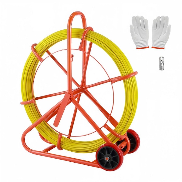 100mx8mm Fibreglass Duct Rodder Fish Tape Puller with Wheels NBN Electrical Cable Pulling Rod