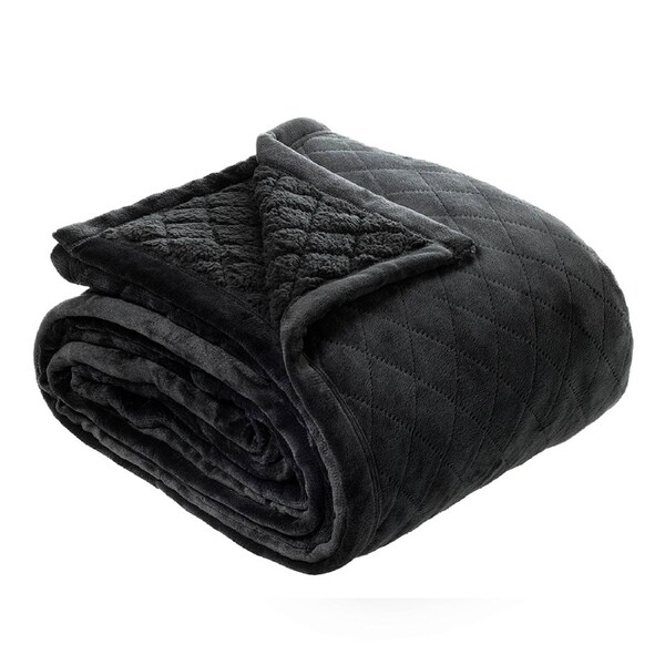 Bianca Mansfield 480gsm Sherpa Blanket Charcoal - Single/Double Bed