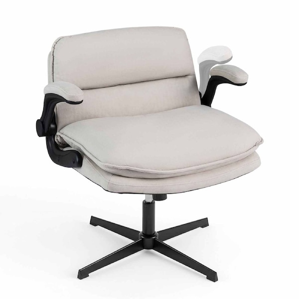 Giantex Criss Cross Chair Flip-up Arms Office Desk Chair Adjustable Swivel Vanity Armchair Backrest Padded Gas Lift