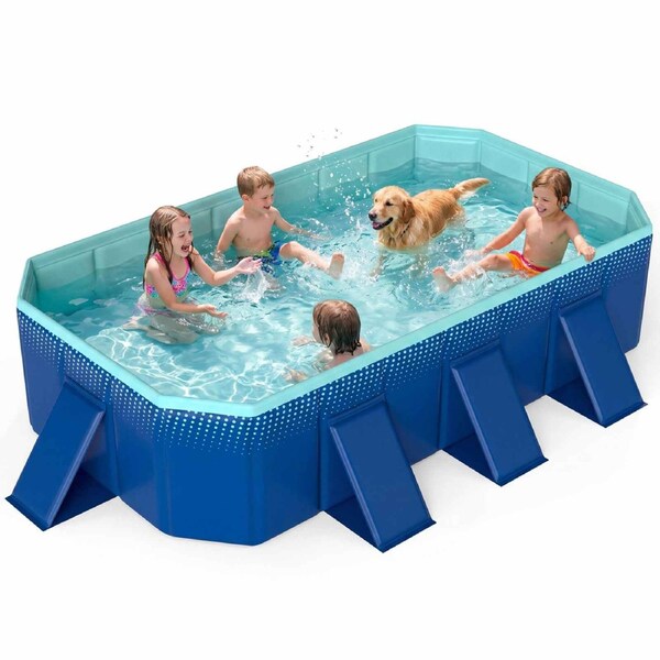 Costway 900 L Foldable Swimming Pool Non-Inflatable for 8 w/24 Wall Panel 8 Support Panel Sand Box Pet Bath Tub Outdoor
