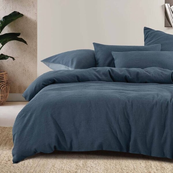 Bambury Tide Jacquard Polycotton Quilt Cover Set Denim Blue Home Bedding King