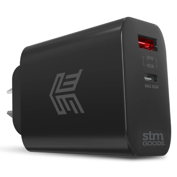 STM 65W DUAL PORT (USB-C & USB-A) POWER ADAPTER (AUNZ) - BLACK