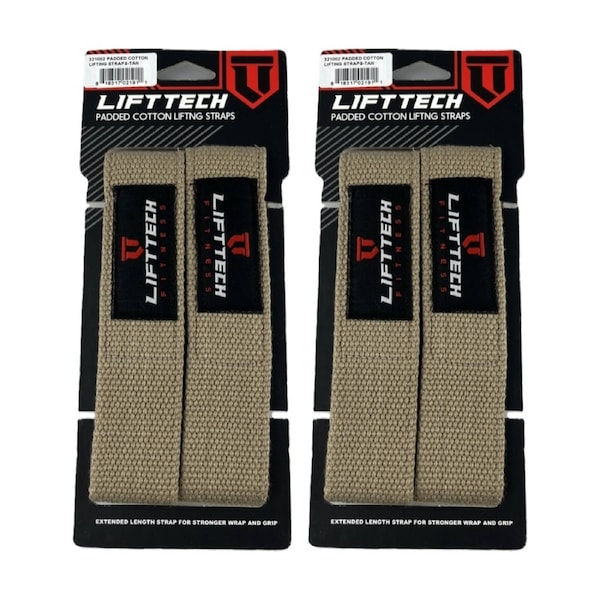 2x 2pc Lift-Tech Neo-Tech Padded Cotton Wrist Support Lifting Straps Tan 21.5in