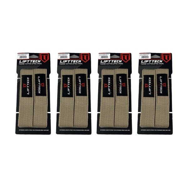 4x 2pc Lift-Tech Neo-Tech Padded Cotton Wrist Support Lifting Straps Tan 21.5in