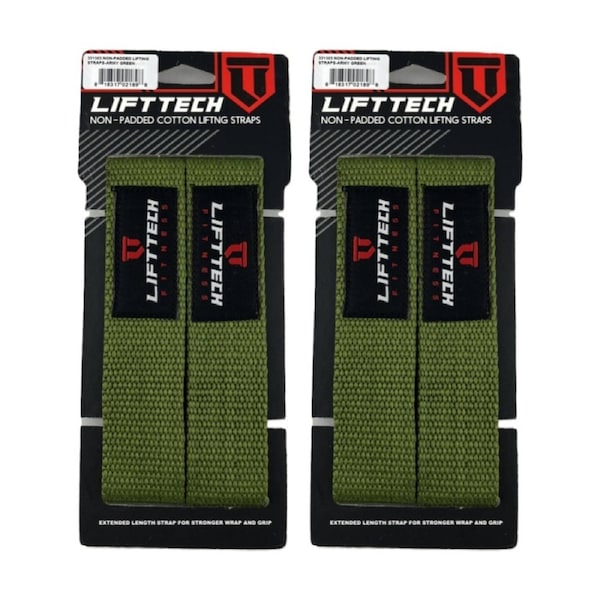 2x 2pc Lift-Tech Cotton Heavy Lifting Support Durable Grip Straps Army Gr 21in