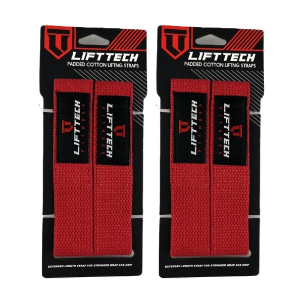 2x 2pc Lift-Tech Neo-Tech Padded Cotton Wrist Support Lifting Straps Red 21.5in
