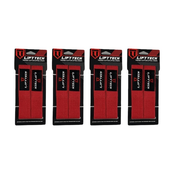 4x 2pc Lift-Tech Neo-Tech Padded Cotton Wrist Support Lifting Straps Red 21.5in