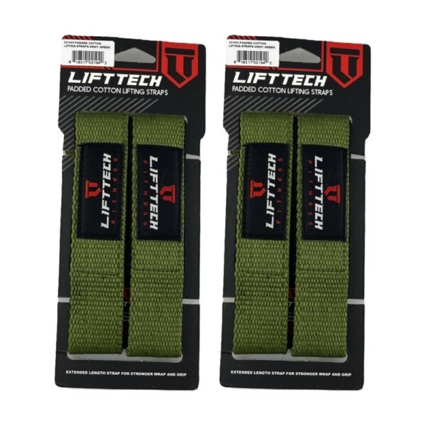 2x 2pc Lift-Tech Neo-Tech Padded Cotton Wrist Support Lifting Straps Army 21.5in