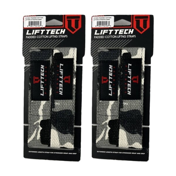 2x 2pc Lift-Tech Neo-Tech Padded Cotton Wrist Support Lifting Straps Camo 21.5in