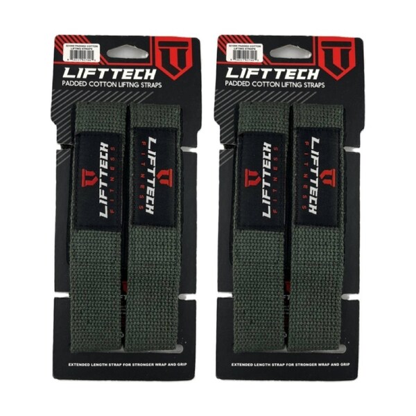 2x 2pc Lift-Tech Neo-Tech Padded Cotton Wrist Support Lifting Straps Grey 21.5in