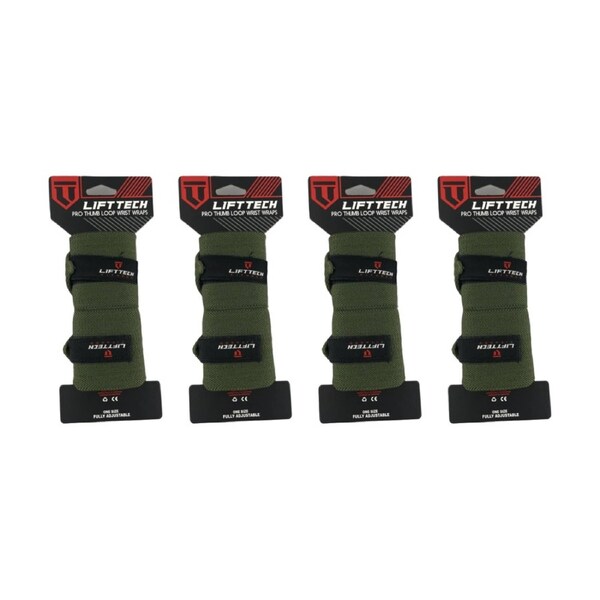 4x 2pc Lift-Tech Pro Thumb Loop Wrist Support Adjustable Wrap Army Green 20in
