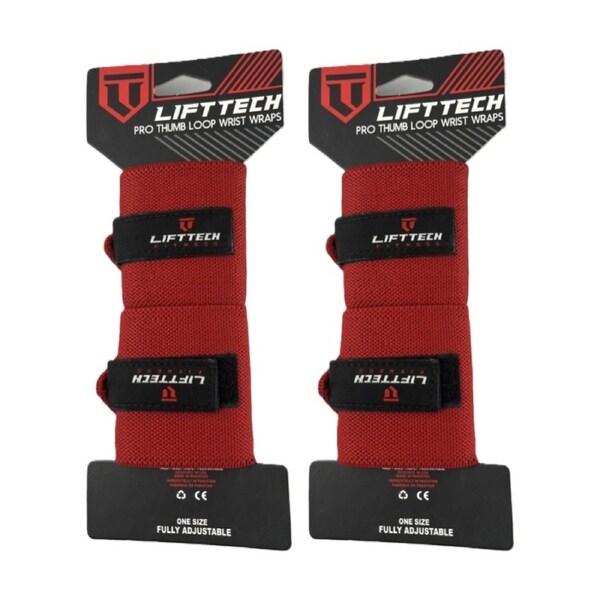 2x 2pc Lift-Tech Pro Thumb Loop Wrist Support Adjustable Wrap Red 20in